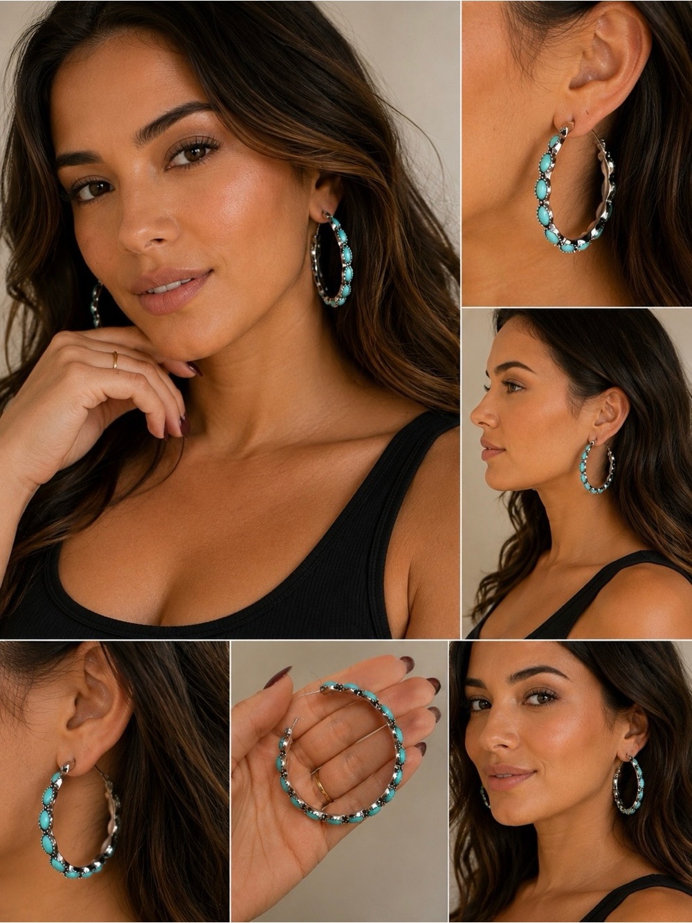 Turquoise Stone Hoop Earrings - Women Jewelry NWOT